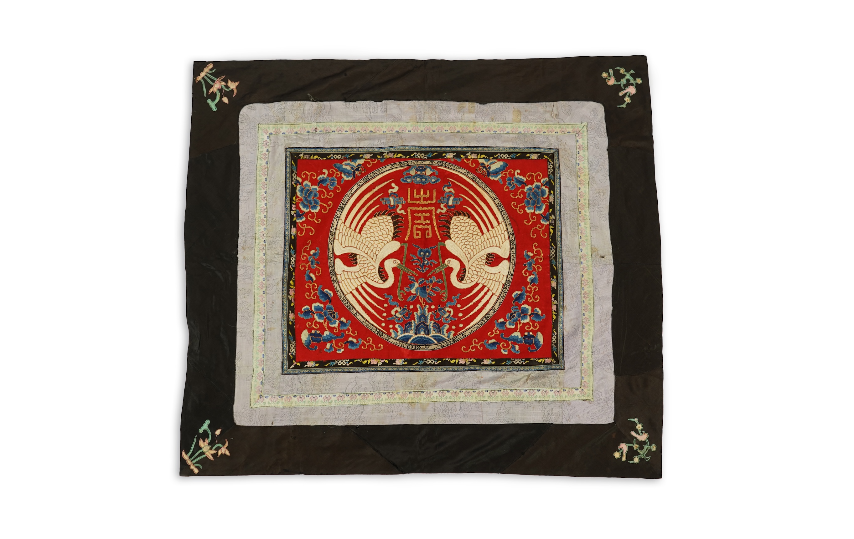 A Chinese embroidered silk ‘crane’ panel, early 20th century